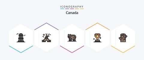 Kanada 25 gefüllte Linie Symbol Pack einschließlich . Holz. Polar. Protokoll. Trophäe vektor