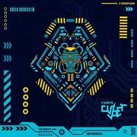 Roboter-Cyberpunk-blaues Design mit dunklem Hintergrund. abstrakte Technologie-Vektor-Illustration. vektor