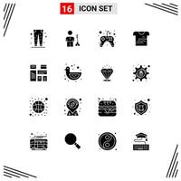 solide Glyphe Pack von 16 Universal- Symbole von T-Shirt Video Spiel Mann Spiel Steuerung editierbar Vektor Design Elemente