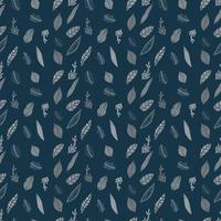 blå och grå modern löv textur sömlös mönster jordton hand dragen vektor bild