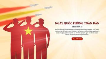 ngay quoc Phong zu einem Dan oder Vietnam Verteidigung Tag Hintergrund mit salutierte Soldaten und Flugzeuge vektor