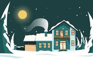 haus nach hause in der nacht schneefall winter illustration vektor