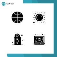 4 Benutzer Schnittstelle solide Glyphe Pack von modern Zeichen und Symbole von Basketball Turm Sonne Dekoration Verschlüsselung editierbar Vektor Design Elemente