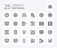 Video Produktion 25 Linie Symbol Pack einschließlich Video. Forschung . Spieler. Tasche vektor