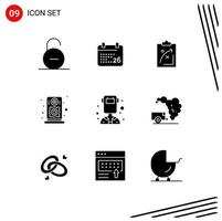 Pack von 9 kreativ solide Glyphen von Lautsprecher Audio- jan Markt Taktik editierbar Vektor Design Elemente
