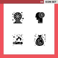 4 användare gränssnitt fast glyf packa av modern tecken och symboler av hjul brand spela pengar väska redigerbar vektor design element