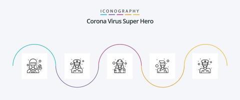 Corona Virus Super Held Linie 5 Symbol Pack einschließlich Gewalt. Gesundheit. weiblich. Arzt. Militär- vektor