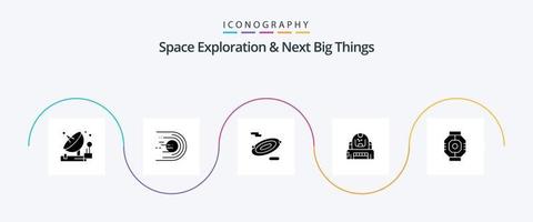 Raum Erkundung und Nächster groß Dinge Glyphe 5 Symbol Pack einschließlich Schutz. Forscher. Licht. Kosmonaut. Raum vektor