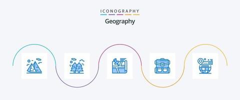 geo grafisk blå 5 ikon packa Inklusive väska. resa. vandring. Karta. placera vektor