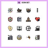 piktogram uppsättning av 16 enkel platt Färg fylld rader av bok säkerhet mat vakt telefon redigerbar kreativ vektor design element