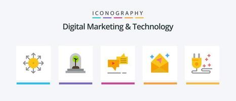 Digital Marketing und Technologie eben 5 Symbol Pack einschließlich Post. Pfeil. Pflanze. Rede. Marketing. kreativ Symbole Design vektor