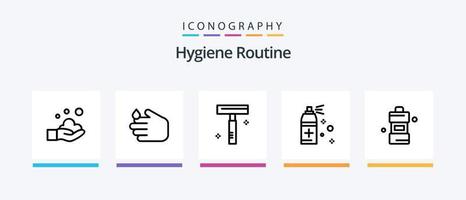Hygiene Routine Linie 5 Symbol Pack einschließlich Schwamm. Reinigung. waschen. sauber. Creme. kreativ Symbole Design vektor