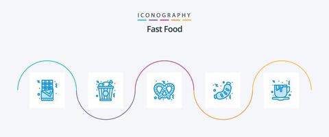 snabb mat blå 5 ikon packa Inklusive mat. te. ljuv. kaffe. skräp vektor