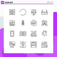uppsättning av 16 kommersiell konturer packa för skål glasögon stad digital dator redigerbar vektor design element