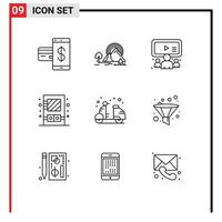 Lager Vektor Symbol Pack von 9 Linie Zeichen und Symbole zum Utensil Kabinett Natur Box Mannschaft editierbar Vektor Design Elemente
