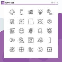 Lager Vektor Symbol Pack von 25 Linie Zeichen und Symbole zum Komplett erreichen Wolke Geld Bitcoin editierbar Vektor Design Elemente