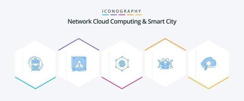 nätverk moln datoranvändning och smart stad 25 blå ikon packa Inklusive data. antropometri. server. företag. data vektor