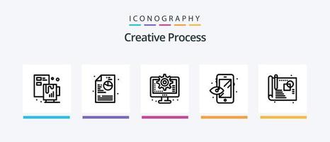 kreativ bearbeta linje 5 ikon packa Inklusive . objekt. bearbeta. bearbeta. mål. kreativ ikoner design vektor