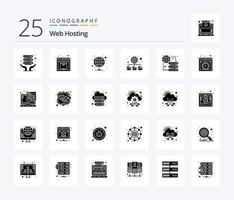 Netz Hosting 25 solide Glyphe Symbol Pack einschließlich Server. global. Internet. verbinden. Ordner vektor
