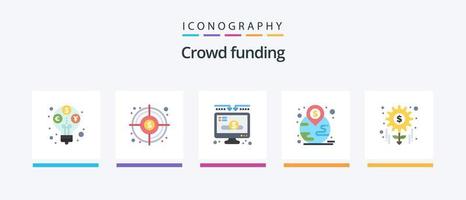 Crowdfunding eben 5 Symbol Pack einschließlich Management. Standort. Wohltätigkeit. Wahrzeichen. finanziell. kreativ Symbole Design vektor