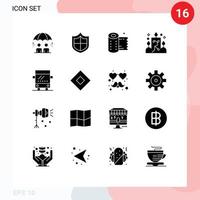 Gruppe von 16 solide Glyphen Zeichen und Symbole zum Reise Bus Papier Zier Erleuchtung editierbar Vektor Design Elemente