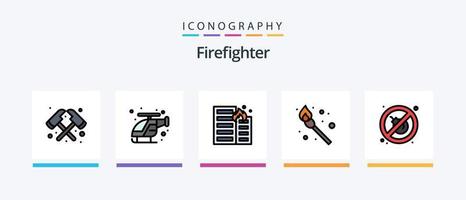 brandman linje fylld 5 ikon packa Inklusive megafon. brand. larm. evakuera. nödsituation. kreativ ikoner design vektor