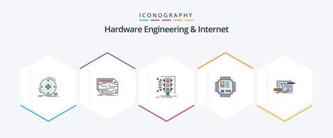 hårdvara teknik och internet 25 fylld linje ikon packa Inklusive mikrochip. chip. elektronisk. trafik. övervakning vektor