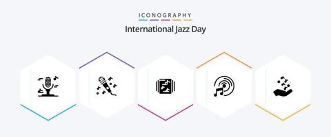 internationell jazz dag 25 glyf ikon packa Inklusive sten och rulla. musik . hand . vektor