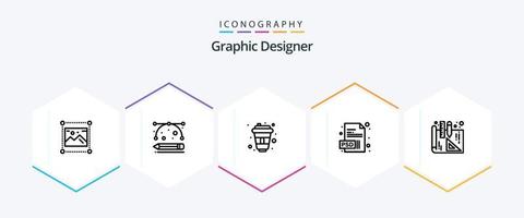Grafik Designer 25 Linie Symbol Pack einschließlich Innere Design. psd. Zeichnung Werkzeug. Verlängerung. Designer vektor