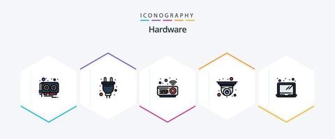 Hardware- 25 gefüllte Linie Symbol Pack einschließlich Laptop. Computer. Geräte. Sicherheit Kamera. cctv vektor