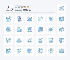 internet av saker 25 blå Färg ikon packa Inklusive anslutningar. vetenskap. internet. satellit maträtt. transport vektor