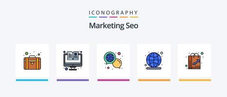 Marketing SEO Linie gefüllt 5 Symbol Pack einschließlich Rabatt. Abzeichen. ansprechbar. seo. global. kreativ Symbole Design vektor