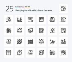 einkaufen Verkauf und Video Spiel Elemente 25 Linie Symbol Pack einschließlich Marktplatz. Liebe. E-Commerce. Einkaufen. Haus vektor