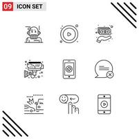 uppsättning av 9 modern ui ikoner symboler tecken för mobil smart kontanter Hem cCTV redigerbar vektor design element