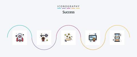 sucess linje fylld platt 5 ikon packa Inklusive timme. licens. kontanter i hand. grad. tilldela vektor