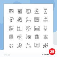 Lager Vektor Symbol Pack von 25 Linie Zeichen und Symbole zum Sonnencreme Sommer- Einkaufen Schutz Monitor editierbar Vektor Design Elemente