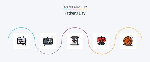 fäder dag linje fylld platt 5 ikon packa Inklusive far. korg boll. kärlek. kärlek. far vektor