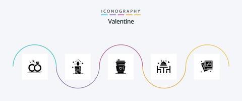 valentine glyf 5 ikon packa Inklusive dryck. kärlek. ljus. dag. valentine vektor