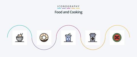 mat linje fylld platt 5 ikon packa Inklusive . hämtmat. grenadin. mat vektor