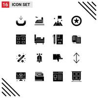 Lager Vektor Symbol Pack von 16 Linie Zeichen und Symbole zum Bett Zimmer Benutzer Berg Schnittstelle Kommunikation editierbar Vektor Design Elemente