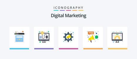 digital marknadsföring platt 5 ikon packa Inklusive tillväxt. förbindelse. megafon. kampanj. dotterbolag. kreativ ikoner design vektor