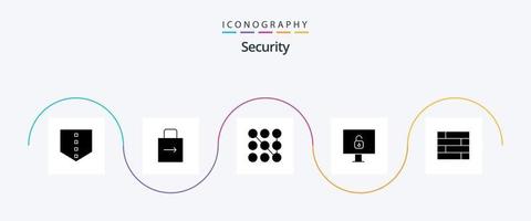 säkerhet glyf 5 ikon packa Inklusive . vägg. mönster. skydda. säkerhet vektor