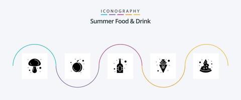 sommar mat och dryck glyf 5 ikon packa Inklusive skiva. bit. dryck. ljuv. efterrätt vektor