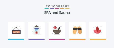 Sauna eben 5 Symbol Pack einschließlich Sauna. Lotus. Apotheke. Hausschuhe. Frau. kreativ Symbole Design vektor