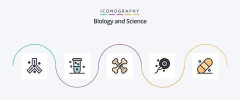 biologi linje fylld platt 5 ikon packa Inklusive lappa. bio. laboratorium. spermier. vetenskap vektor