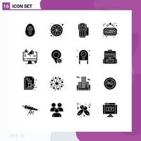 uppsättning av 16 modern ui ikoner symboler tecken för social media försäljning kort styrelse betalning redigerbar vektor design element