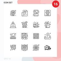 redigerbar vektor linje packa av 16 enkel konturer av byggnad arkitektur nötkött fotboll spel redigerbar vektor design element