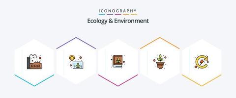 ekologi och miljö 25 fylld linje ikon packa Inklusive återvinna. tillväxt. utbildning. vetenskap. natur vektor
