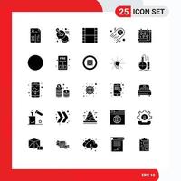 25 Universal- solide Glyphe Zeichen Symbole von Fitnessstudio Kalender Film Raum Kuchen editierbar Vektor Design Elemente