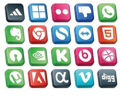 20 social media ikon packa Inklusive app netto utorrent teamviewer dribbble kickstarter vektor